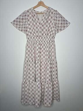 August Sky V-Neck Tiered Maxi Geometric Dress